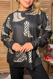 Western leopard & checkered boots print long sleeve women's boutique top GJQ17713