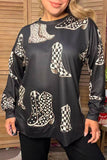 Western leopard & checkered boots print long sleeve women's boutique top GJQ17713