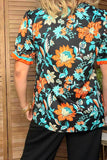 Western floral printed turquoise & orange ruffle short sleeve women's boutique top GJQ17731