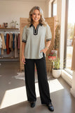Western grey/white stripes short sleeve women's boutique top Southern Stitch GJQ17733