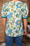 Southwestern textured floral print ruffle short sleeve women's boutique top GJQ17752