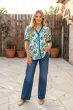 Southwestern textured floral print ruffle short sleeve women's boutique top GJQ17752