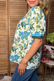 Southwestern textured floral print ruffle short sleeve women's boutique top GJQ17752