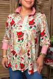 Christmas santa & pink stripe women's boutique top Southern Stitch GJQ17755