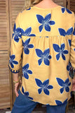Western blue floral prints 3/4 sleeve women's boutique top Southern Stitch GJQ17758