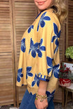 Western blue floral prints 3/4 sleeve women's boutique top Southern Stitch GJQ17758