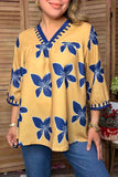 Western blue floral prints 3/4 sleeve women's boutique top Southern Stitch GJQ17758