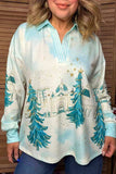 Christmas tree & blue stripe v-neck long sleeve women's boutique top Southern Stitch GJQ17761