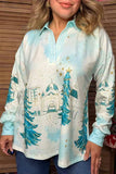 Christmas tree & blue stripe v-neck long sleeve women's boutique top Southern Stitch GJQ17761