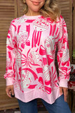 Christmas ornament & bow pink long sleeve women's boutique top Southern Stitch GJQ17762