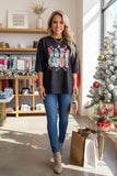 Christmas snowman print black women's boutique top Southern Stitch GJQ17766