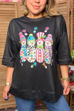Christmas snowman print black women's boutique top Southern Stitch GJQ17766