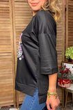 Christmas snowman print black women's boutique top Southern Stitch GJQ17766