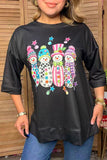 Christmas snowman print black women's boutique top Southern Stitch GJQ17766