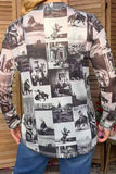 Western elements print sheer long sleeve women's boutique top Southern Stitch GJQ17840