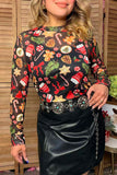 Christmas sheer long sleeve women's boutique top Southern Stitch GJQ17841