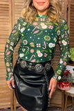 Christmas holiday sheer long sleeve women's boutique top Southern Stitch GJQ17842