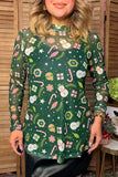 Christmas holiday sheer long sleeve women's boutique top Southern Stitch GJQ17842