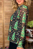 Christmas tree print sheer long sleeve women's boutique top Southern Stitch GJQ17843