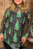 Christmas tree print sheer long sleeve women's boutique top Southern Stitch GJQ17843
