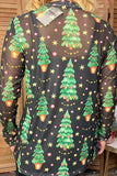 Christmas tree print sheer long sleeve women's boutique top Southern Stitch GJQ17843