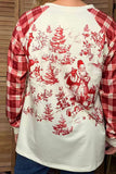 Christmas vintage santa plaid raglan long sleeve women's boutique top Southern Stitch GJQ17857