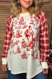 Christmas vintage santa plaid raglan long sleeve women's boutique top Southern Stitch GJQ17857