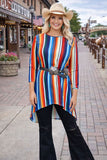 Stripes printed  3/4 sleeves high-low style women tunic GJQ7807