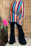 Stripes printed  3/4 sleeves high-low style women tunic GJQ7807