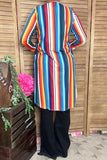 Stripes printed  3/4 sleeves high-low style women tunic GJQ7807