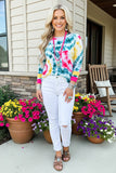 GJQ8989 Multi color spiral tie dyed women top w/3/4 sleeves GS11