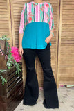 Striped & floral printed & turquoise color block 3/4 sleeves GJQ9144 (FW11)