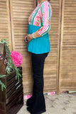 Striped & floral printed & turquoise color block 3/4 sleeves GJQ9144 (FW11)