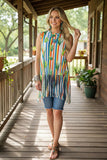 Western striped & cactus women's boutique tank top w/fringe tassels GJQ9702 (CS4)