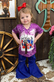 Girls top wholesale suppliers GOD BLESS THE USA purple printed little girl t-shirt DLH1224-06