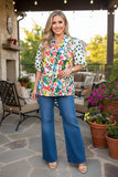 Trendy floral printed & green polka dots puff sleeve women's boutique top Southern Stitch HQ17392