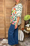 Trendy floral printed & green polka dots puff sleeve women's boutique top Southern Stitch HQ17392