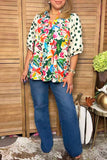 Trendy floral printed & green polka dots puff sleeve women's boutique top Southern Stitch HQ17392