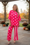 Western pink polka dots & stripes women boutique set Southern Stitch HQ17588(FS5)