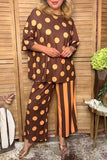 Western brown polka dots & stripes women boutique set Southern Stitch HQ17589