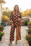 Western brown polka dots & stripes women boutique set Southern Stitch HQ17589