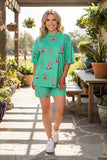 Western patterns mint short sleeve top & shorts women's boutique set Southern Stitch HQ17649