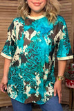 Western cow pattern & turquoise tie dye short sleeve women's boutique top Southern Stitch HQ17650