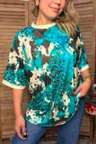 Western cow pattern & turquoise tie dye short sleeve women's boutique top Southern Stitch HQ17650