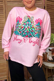 Christmas tree & Merry Bright pink women's boutique top Southern Stitch HQ17656
