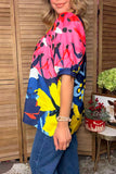 Western vibrant floral short sleeve women's boutique blouse Southern Stitch HQ17663