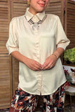 Western cream silky puff sleeve women's boutique blouse Southern Stitch HQ17743