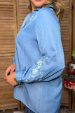 Western floral embroidery denim long sleeve women's boutique shirt Southern Stitch HQ17776
