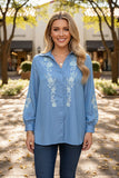 Western floral embroidery denim long sleeve women's boutique shirt Southern Stitch HQ17776