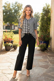 Western checkered patchwork ruffle short sleeve women's boutique blouse HQ17777